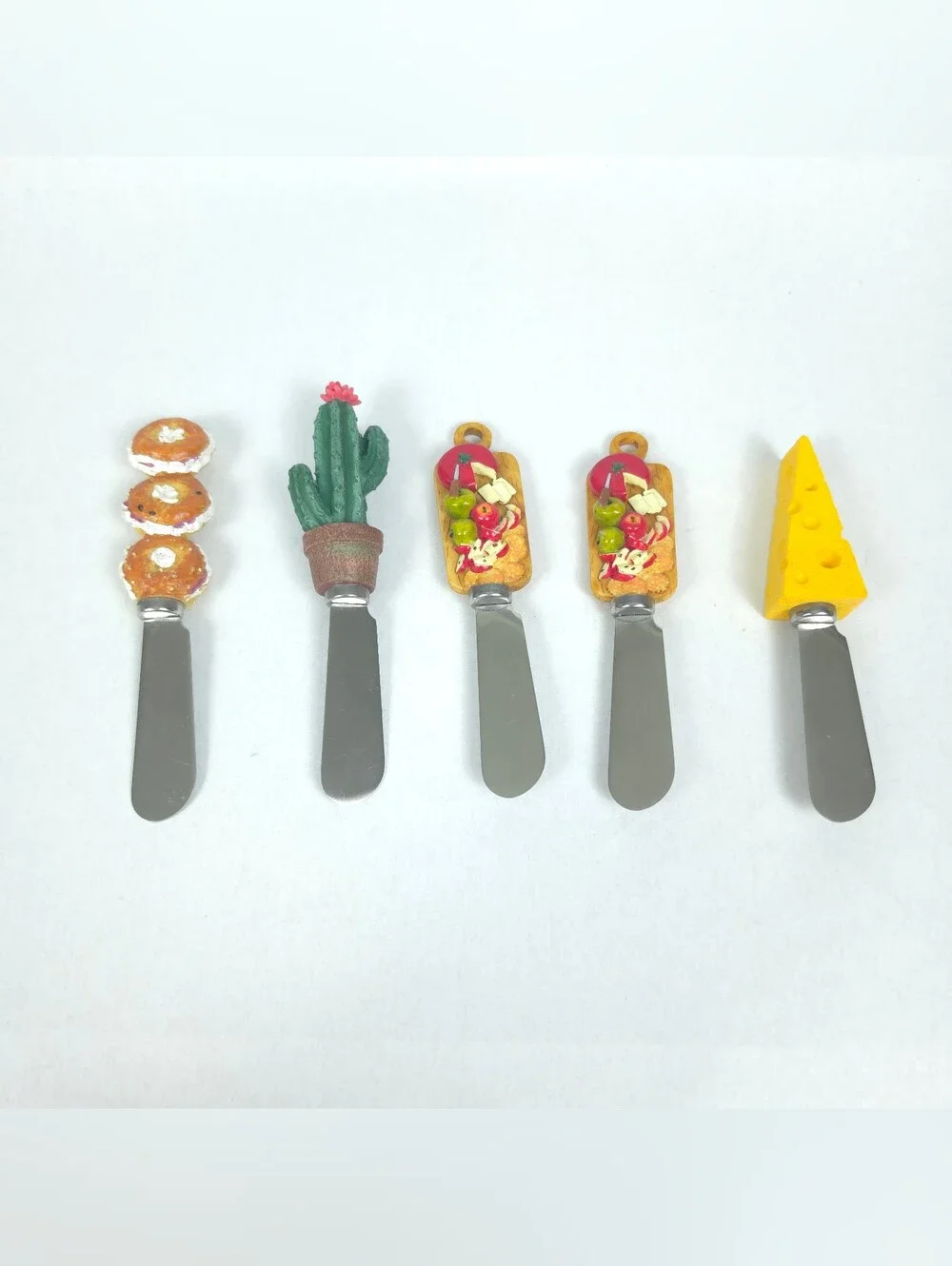 Lot of 5 Cheese Butter Spreaders Boston Warehouse Fruits Cheese Cactus Bagel